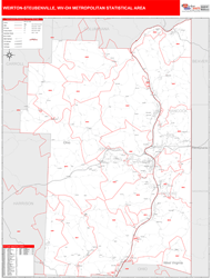 Weirton-Steubenville Metro Area Wall Map Red Line Style 2025